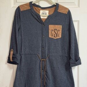 Women's Gray and Tan Tunic Top